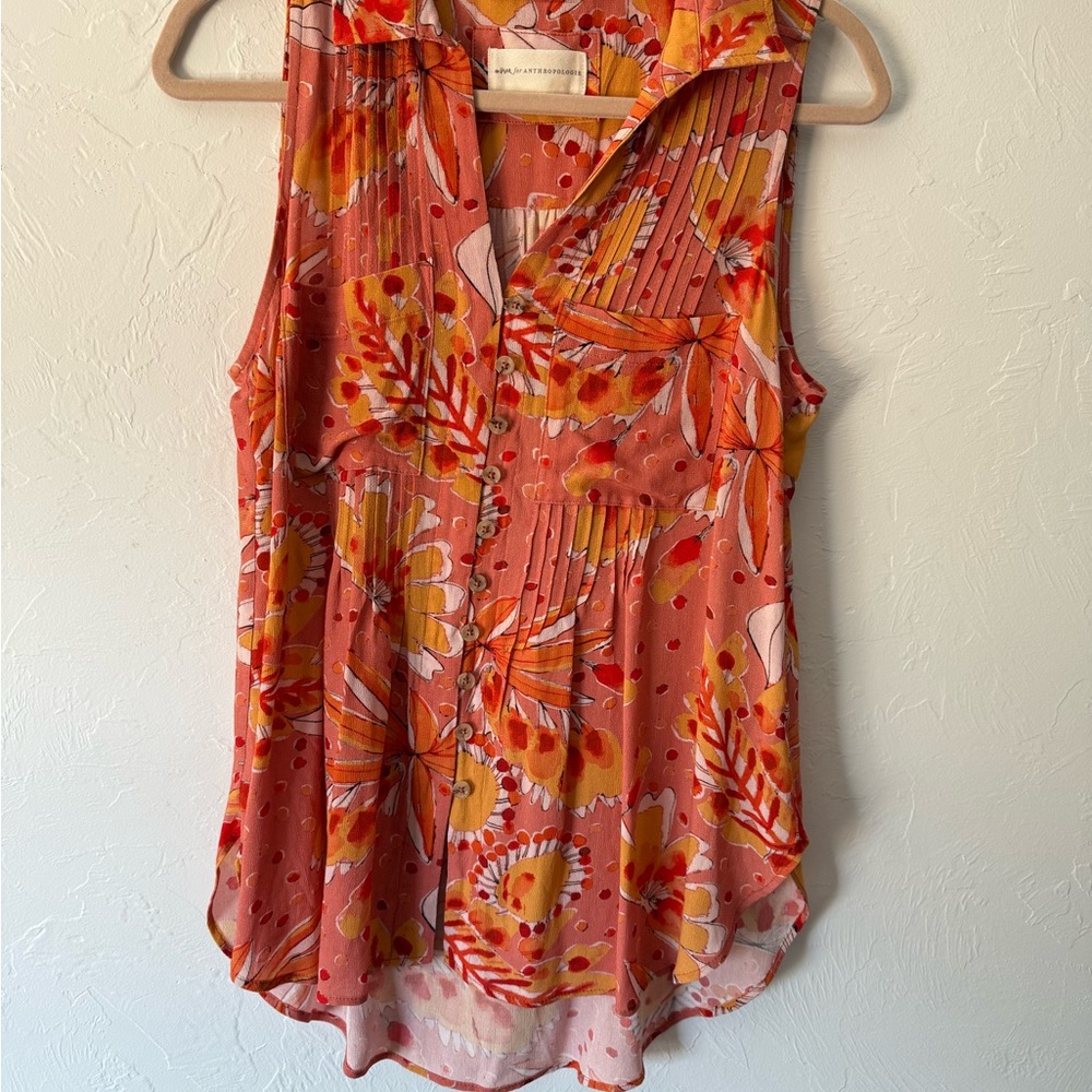 Vera for Anthropologie Floral Sleeveless Blouse